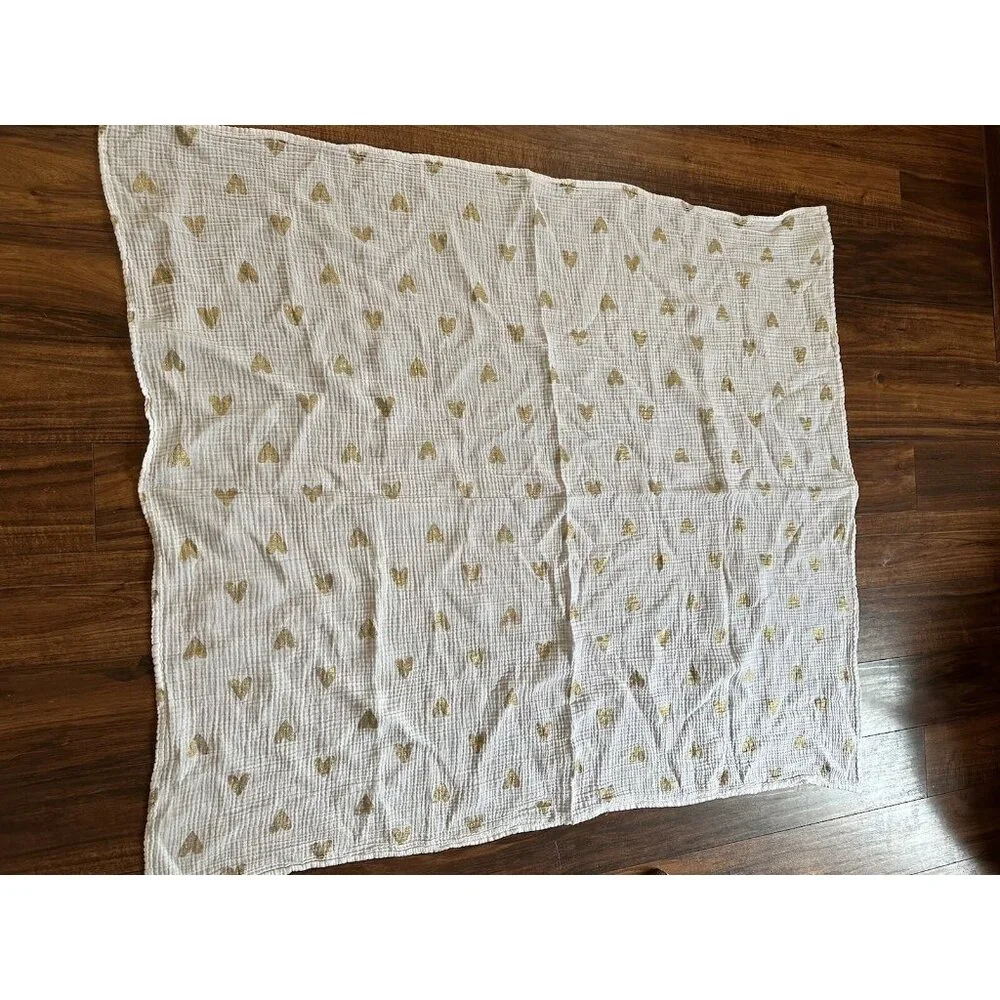 Cloud Island Muslin Lovey Baby Security Blanket White Metallic Gold Heart Swaddl